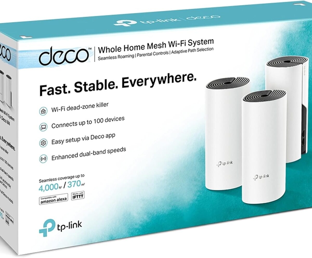 TP-Link Deco M4 AC1200 Whole Home Mesh Wi-Fi System (3 Pack) - TL-DECO M4 (3-PACK)