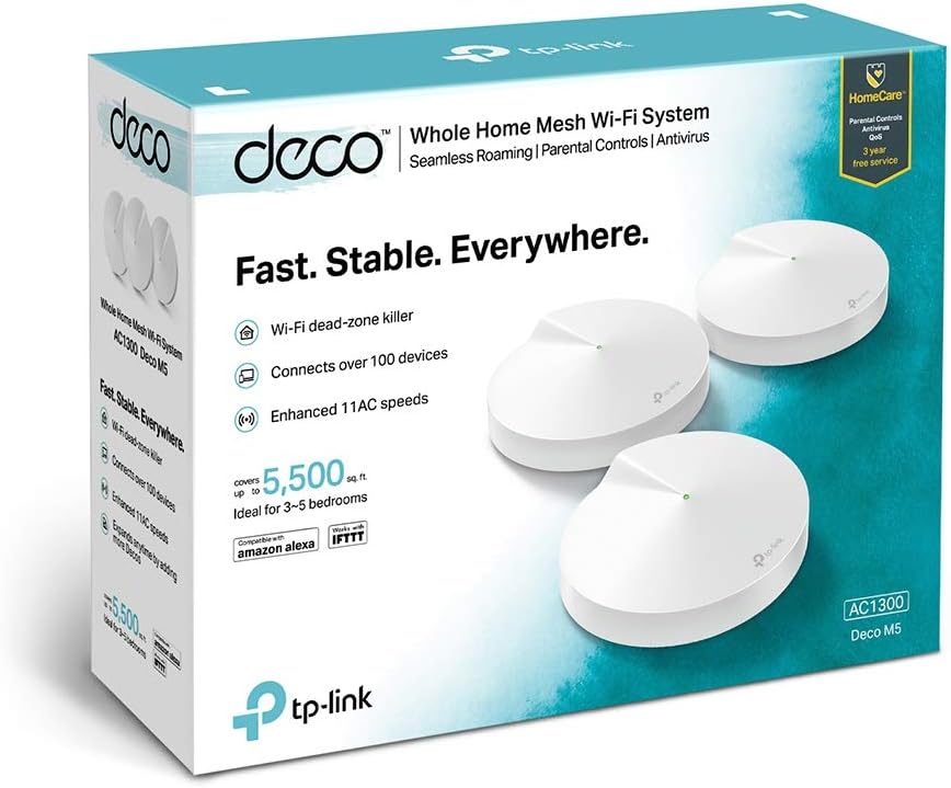 TP-Link Deco M5 AC1300 Whole Home Mesh Wi-Fi System (3 Pack) - TL-DECO M5-3