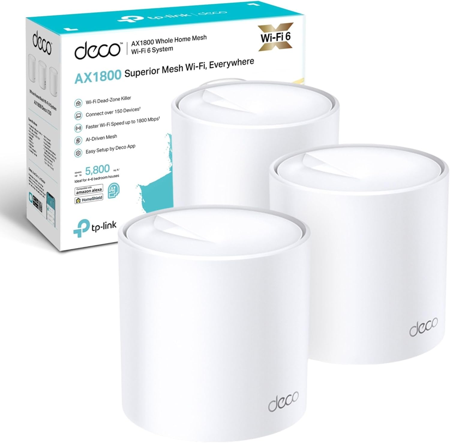 TP-Link Deco X20 AX1800 Whole Home Mesh WiFi 6 System (3 Pack) - TL-DECO X20-3