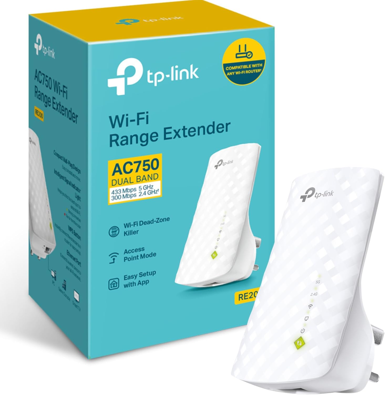 TP-Link AC750 Mesh Wireless N Wall Plugged Range Extender - TL-RE200