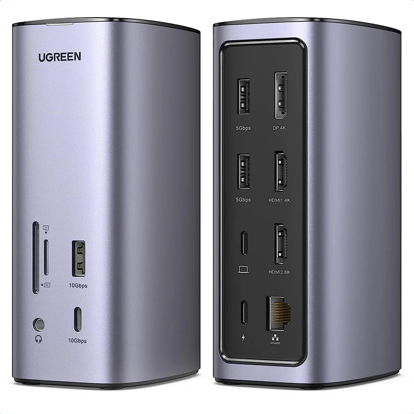 UGREEN 12-in-1 Fast Charge Universal Docking Station 2 x USB-A 3.2 Gen 1, 1 x USB-A Gen 2 Port, 2 x HDMI, 1 x DisplayPort Video Output, 1 x USB-C 3.2 Gen 2 Port, RJ45, USB-C Host Connection, Triple Display Support, 3.5mm Combo Audio Jack(CM555)