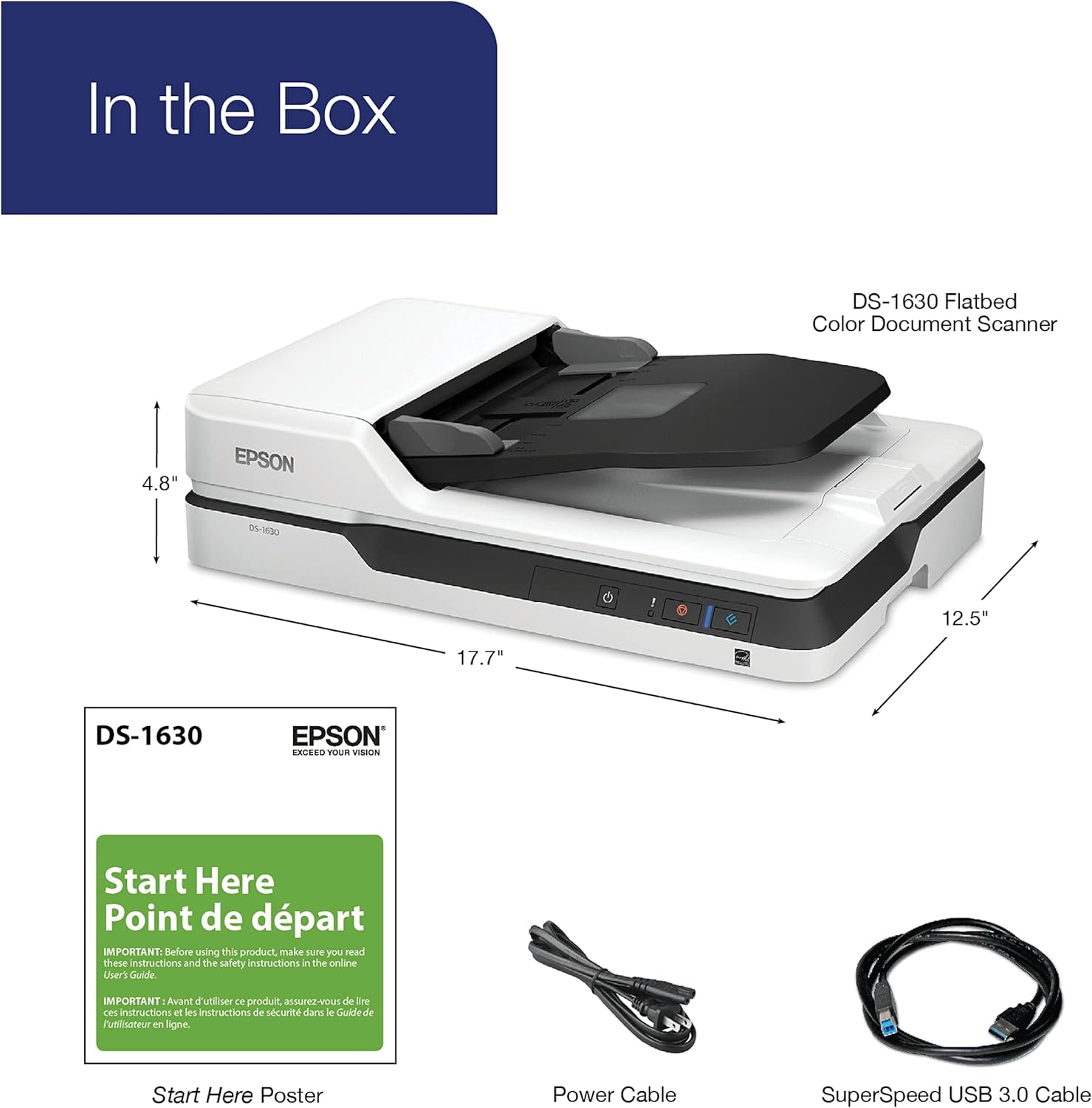 Epson Workforce DS-1630, Flatbed Scanner, Intelligent Colour, scanning wide range image document,25 ppm scanning Speed, USB 3.0 Connectivity - Image 2